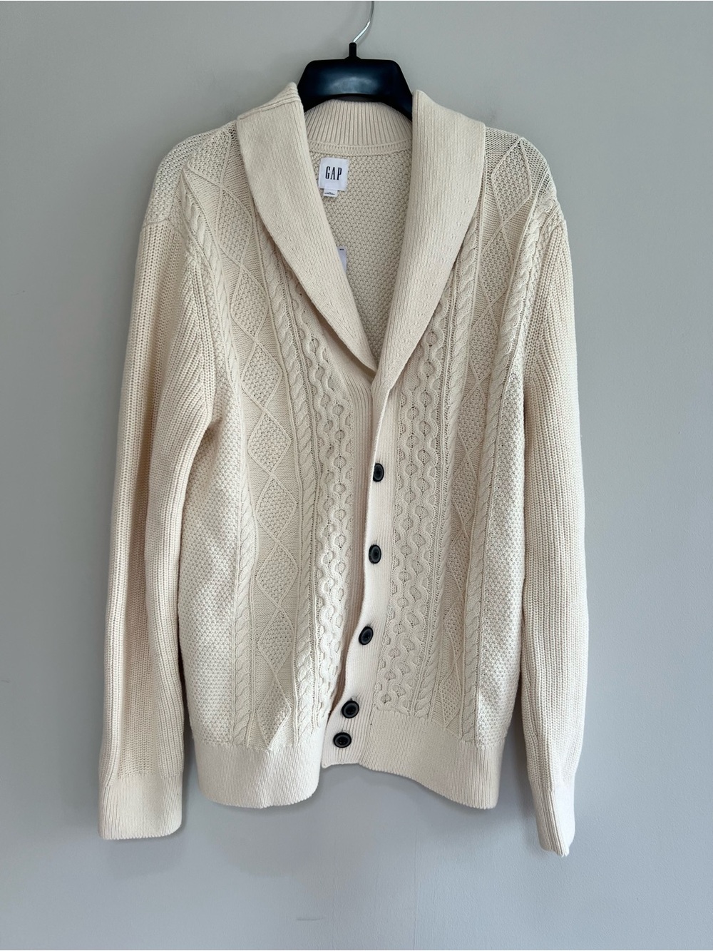 Gap NWT Cable-Knit 100% Cotton Cardigan Lapel Collar Sweater in Birch Cream, M - Picture 3 of 9
